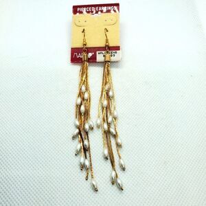 NWT Marti Gold Colored Faux Pearl Dangling Earring